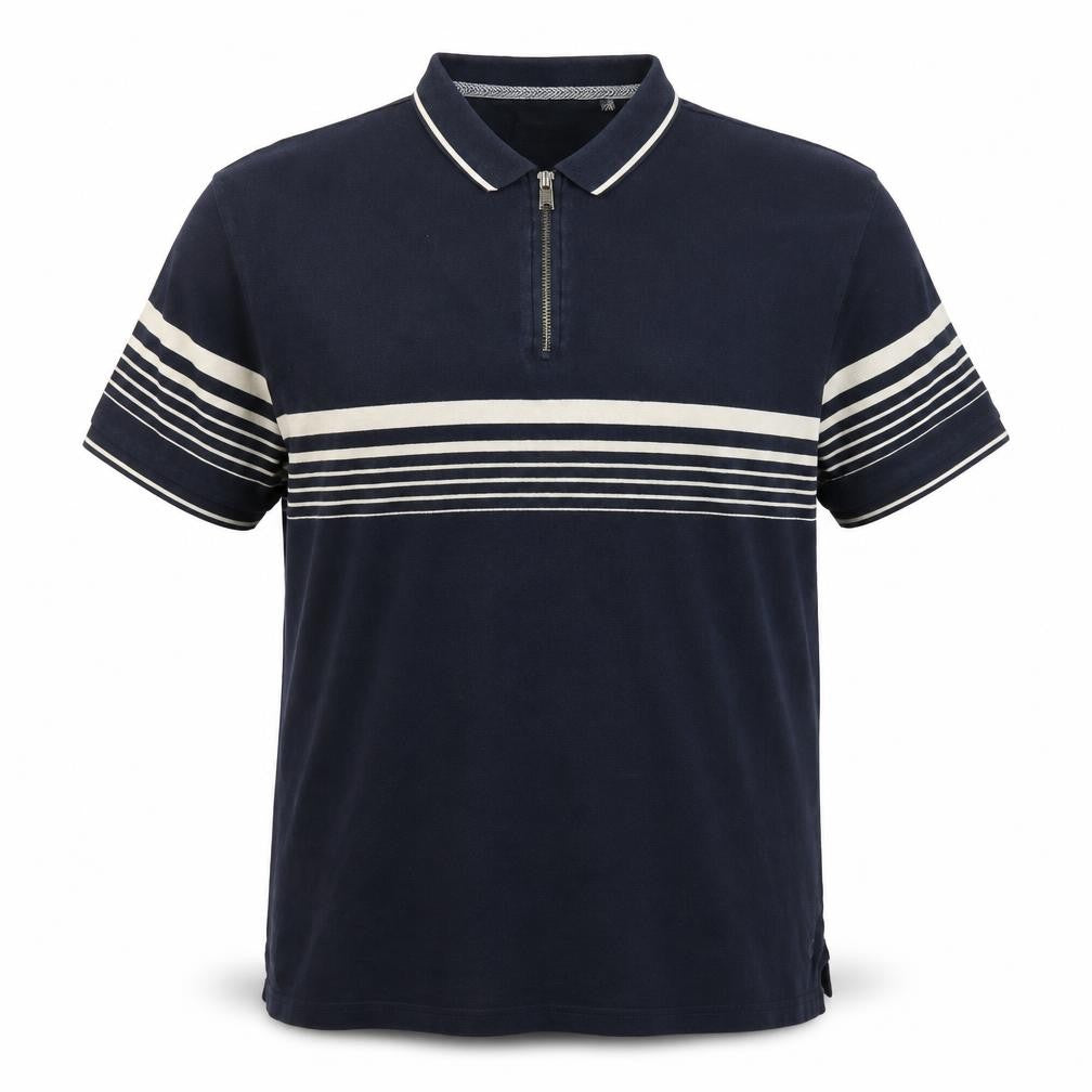 Tu Men Blue Striped 1/4 Zip Cotton Polo Shirt Size 2XL