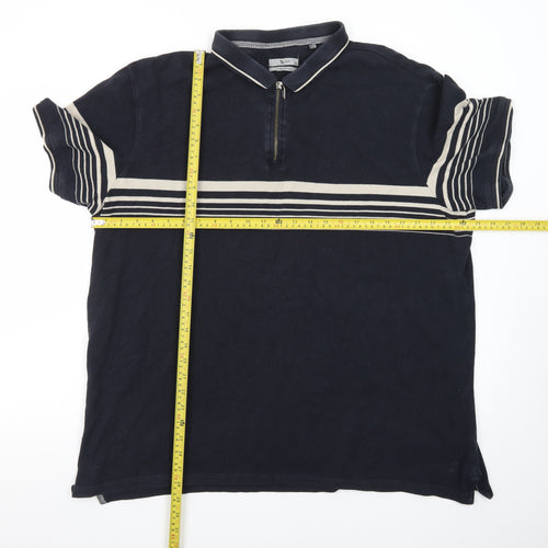 Tu Men Blue Striped 1/4 Zip Cotton Polo Shirt Size 2XL