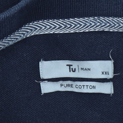 Tu Men Blue Striped 1/4 Zip Cotton Polo Shirt Size 2XL