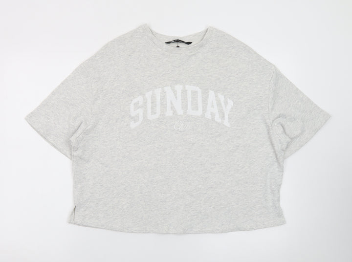 F&F Active Women's Grey 'Sunday Club' Relaxed Fit Short Sleeve Jumper M