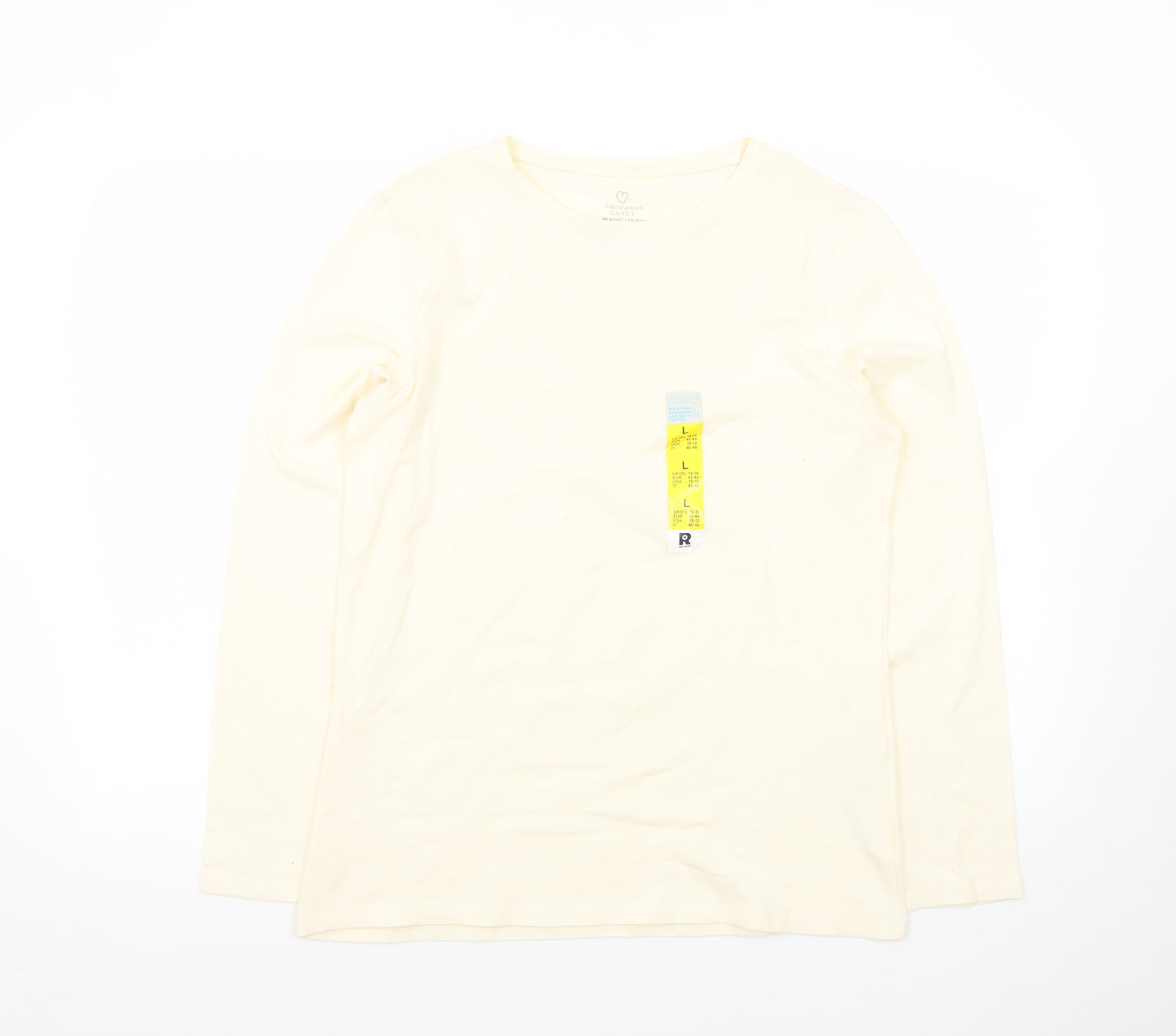 Primark Womens Ivory Long Sleeve Stretch Crew T-Shirt Size L 14/16