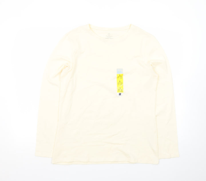 Primark Womens Ivory Long Sleeve Stretch Crew T-Shirt Size L 14/16