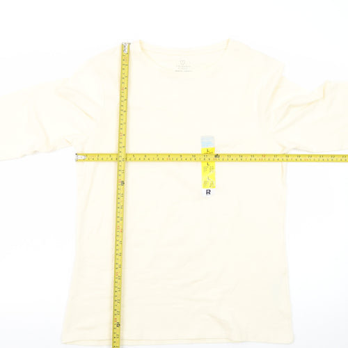 Primark Womens Ivory Long Sleeve Stretch Crew T-Shirt Size L 14/16