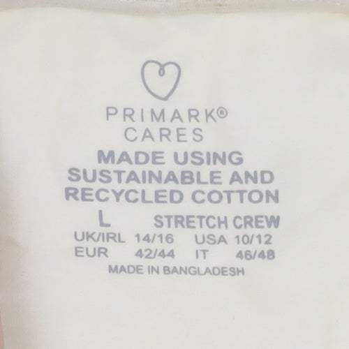 Primark Womens Ivory Long Sleeve Stretch Crew T-Shirt Size L 14/16