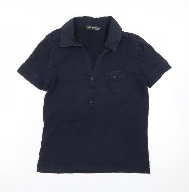 Marks and Spencer Autograph Blue Cotton Stretch Polo Shirt Size S