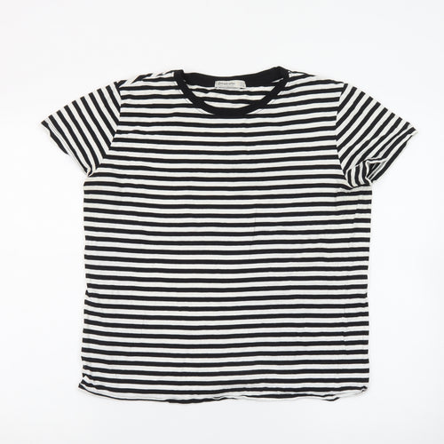 Stradivarius Women's Black Striped Cotton T-Shirt Size 14
