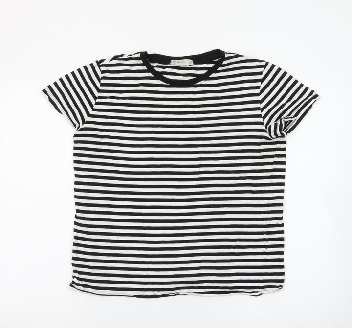 Stradivarius Women's Black Striped Cotton T-Shirt Size 14