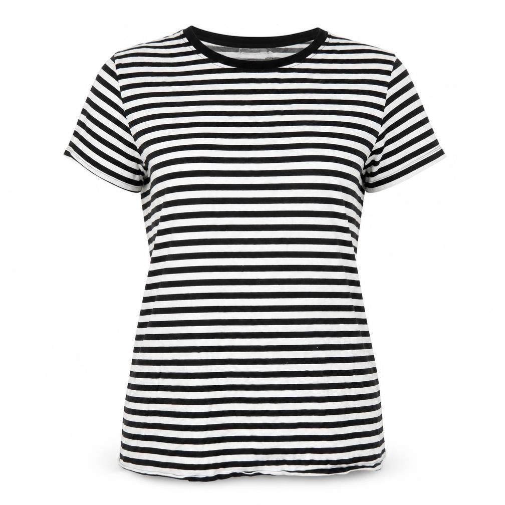 Stradivarius Women's Black Striped Cotton T-Shirt Size 14