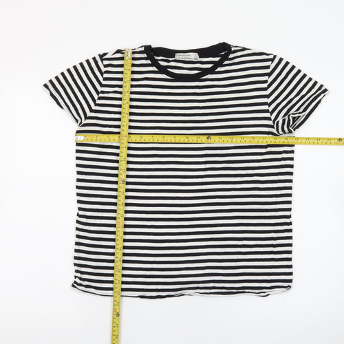 Stradivarius Women's Black Striped Cotton T-Shirt Size 14
