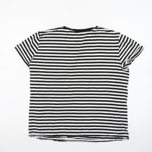 Stradivarius Women's Black Striped Cotton T-Shirt Size 14