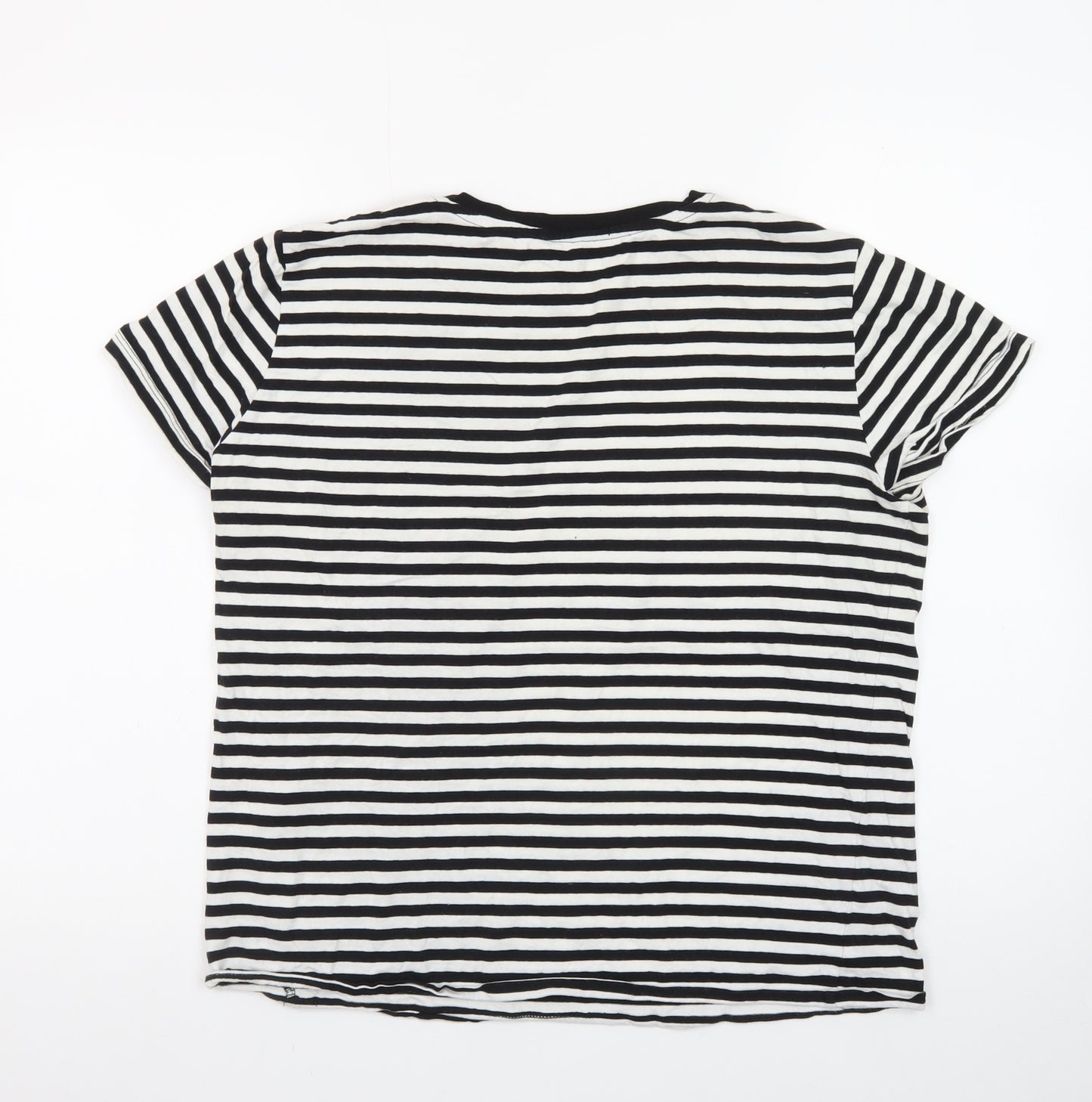 Stradivarius Women's Black Striped Cotton T-Shirt Size 14