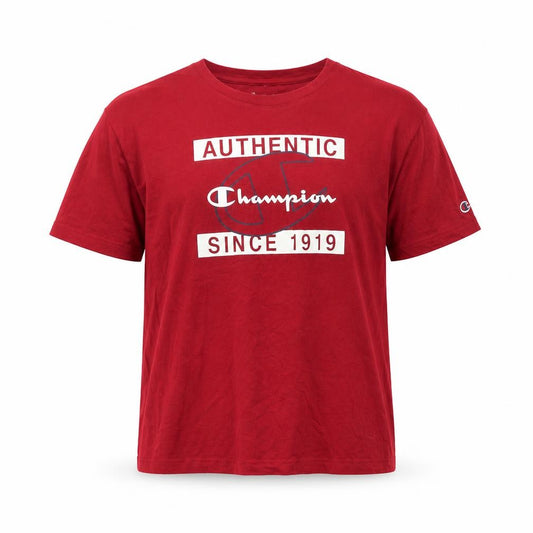 Front view of Champion Men’s Red Authentic Since 1919 T-Shirt Medium Cotton Crew Neck