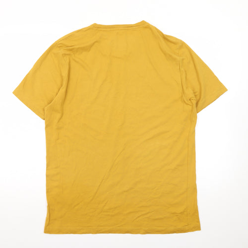 Zara Men Yellow Regular Fit Cotton Crew Neck Short Sleeve T-Shirt L