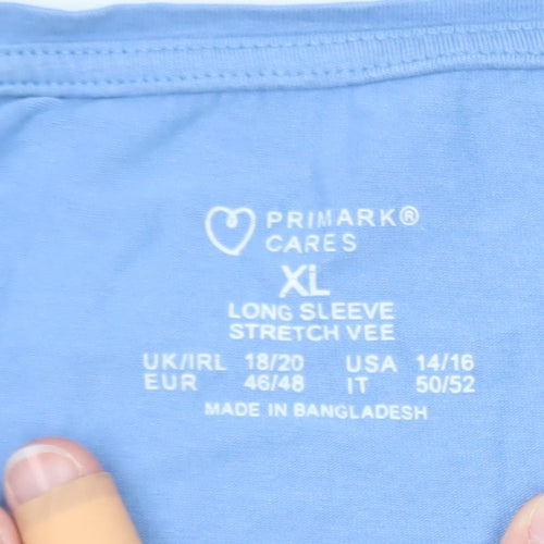 Primark Womens Blue V-Neck Long Sleeve Stretch Top Size XL