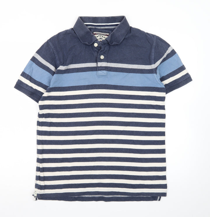 FatFace Men's Blue Striped Cotton Polo Shirt Size M