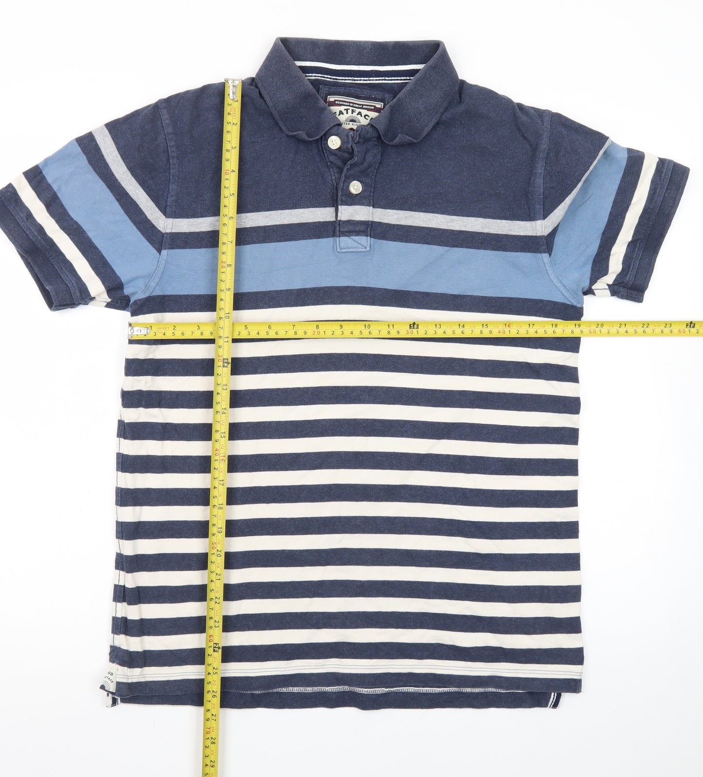 FatFace Men's Blue Striped Cotton Polo Shirt Size M