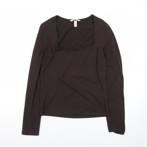 H&M Women's Black Long Sleeve Square Neck Cotton Jersey Top Size 8