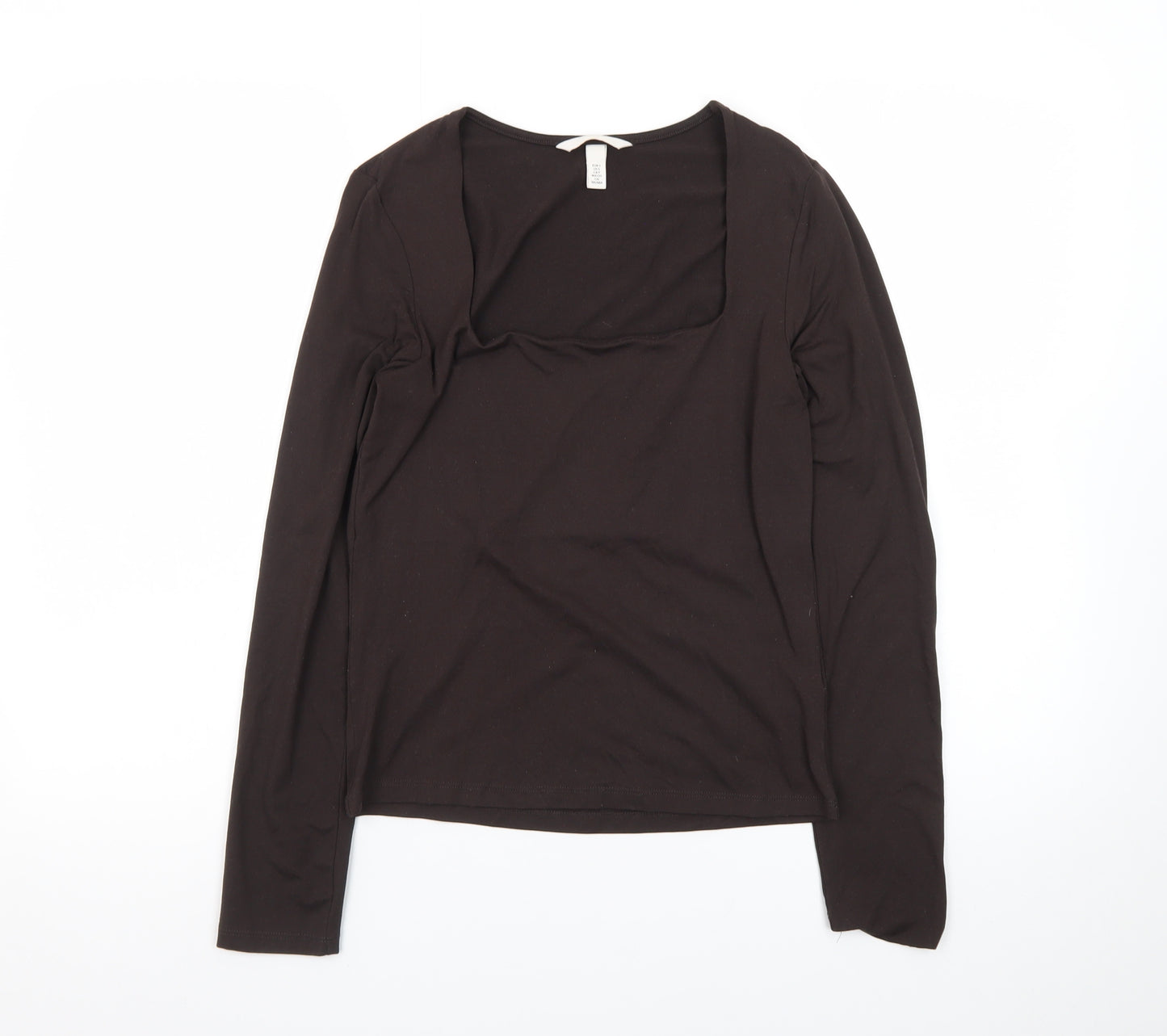 H&M Women's Black Long Sleeve Square Neck Cotton Jersey Top Size 8