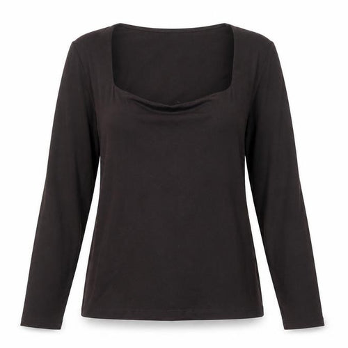 H&M Women's Black Long Sleeve Square Neck Cotton Jersey Top Size 8