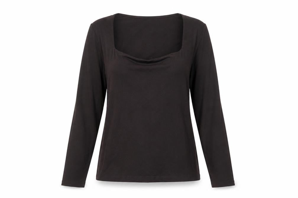 H&M Women's Black Long Sleeve Square Neck Cotton Jersey Top Size 8