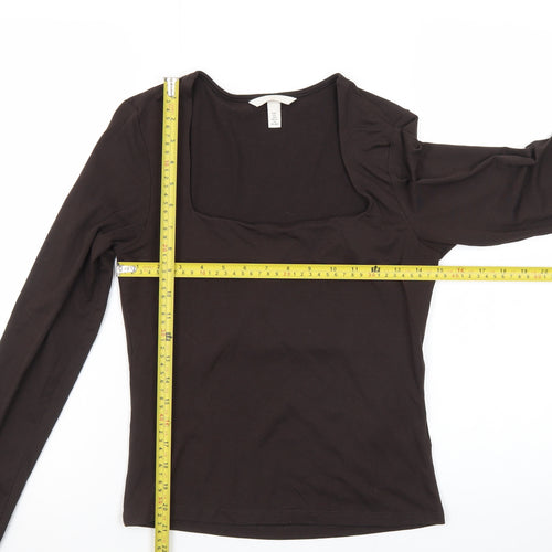 H&M Women's Black Long Sleeve Square Neck Cotton Jersey Top Size 8