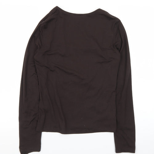 H&M Women's Black Long Sleeve Square Neck Cotton Jersey Top Size 8