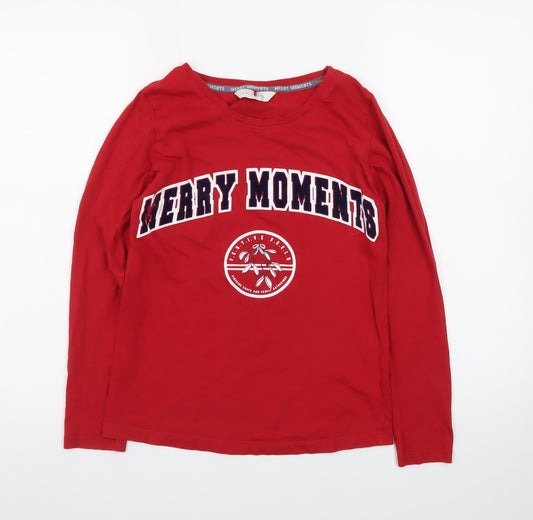 Front view of George Teens Red Merry Moments Long Sleeve Christmas T-Shirt, size 4-6