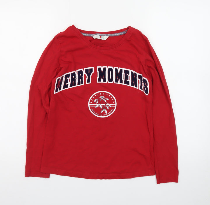 George Teens Red Merry Moments Long Sleeve Christmas T-Shirt Size 4-6