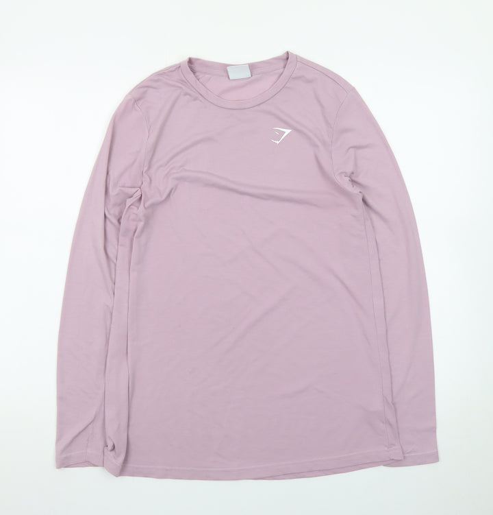 Gymshark Women's Pink Long Sleeve Slim Fit Cotton T-Shirt Size S