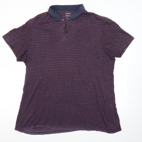 George Men's Blue Striped Short Sleeve Polo Shirt XL Casual Fit