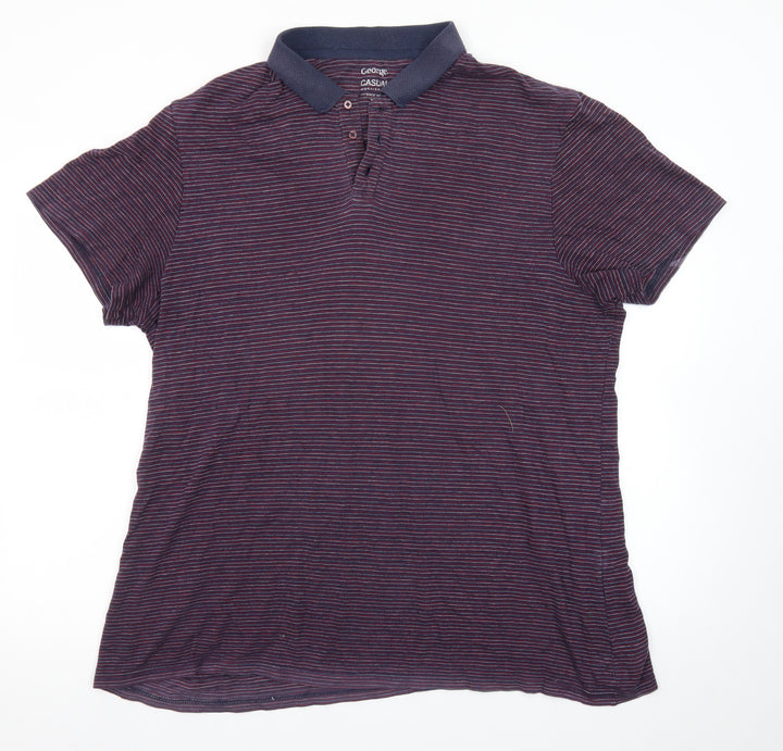 George Men's Blue Striped Short Sleeve Polo Shirt XL Casual Fit
