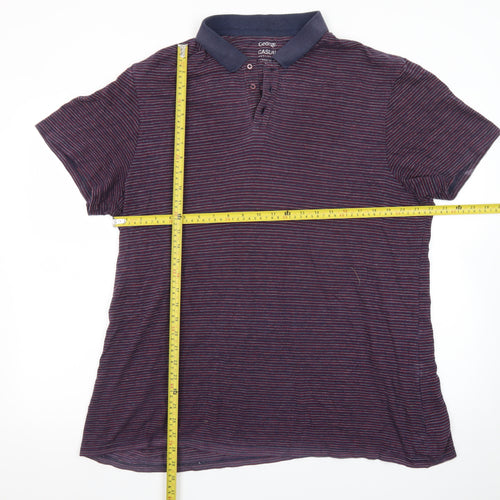 George Men's Blue Striped Short Sleeve Polo Shirt XL Casual Fit