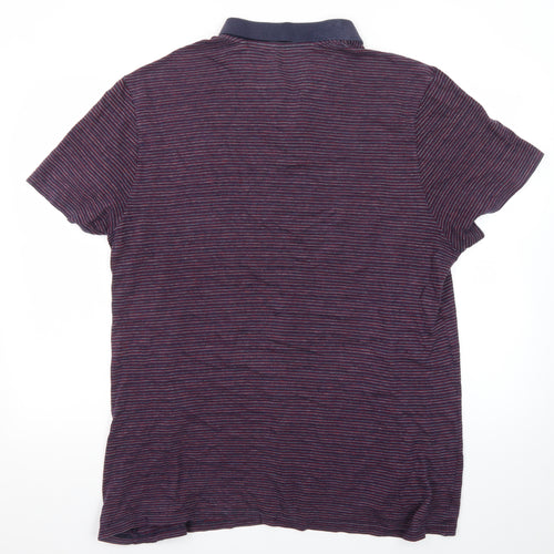 George Men's Blue Striped Short Sleeve Polo Shirt XL Casual Fit
