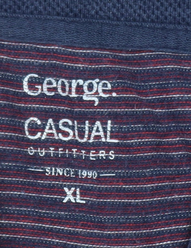 George Men's Blue Striped Short Sleeve Polo Shirt XL Casual Fit