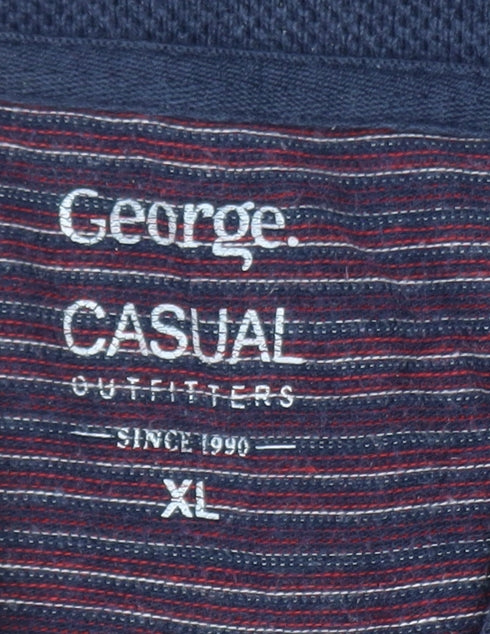 George Men's Blue Striped Short Sleeve Polo Shirt XL Casual Fit