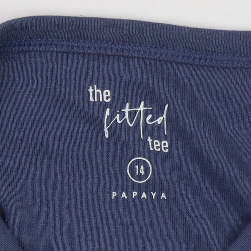 Papaya Women's Blue Size 14 Fitted Cotton 3/4 Sleeve Tee