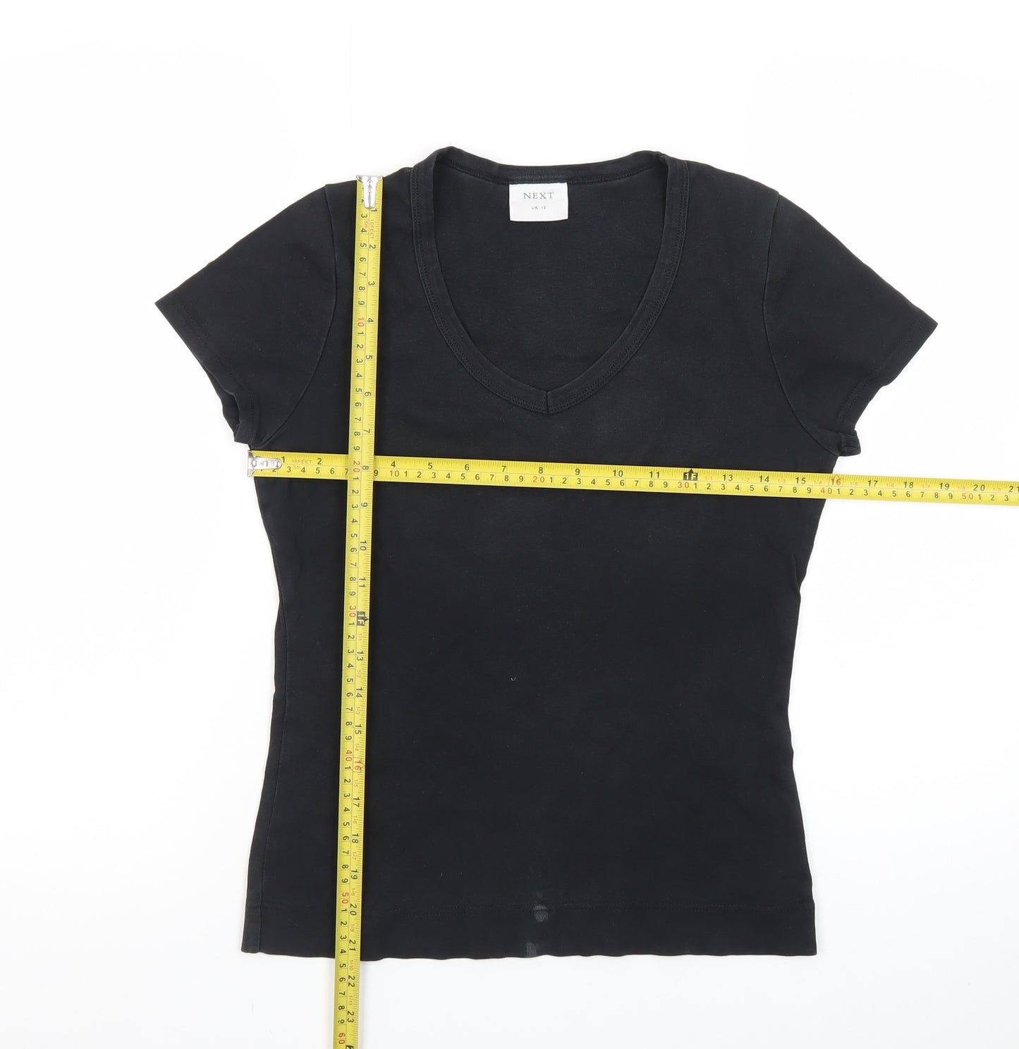 Next Women’s Black V-Neck Cotton Jersey T-Shirt UK 12
