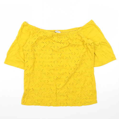 Papaya Women's Yellow Off Shoulder Broderie Cotton Blouse Size 8