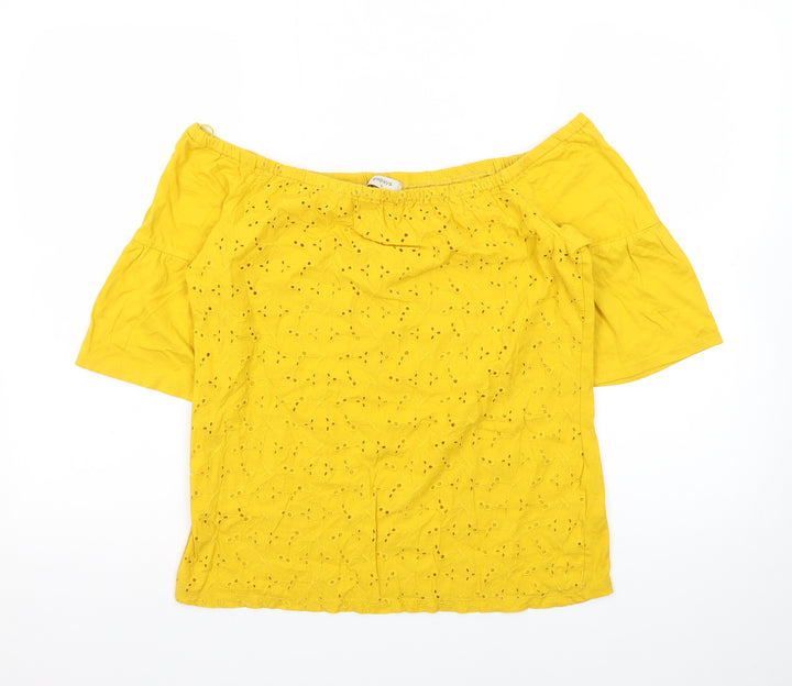 Papaya Women's Yellow Off Shoulder Broderie Cotton Blouse Size 8