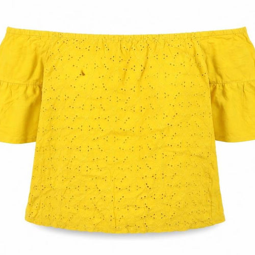 Papaya Women's Yellow Off Shoulder Broderie Cotton Blouse Size 8