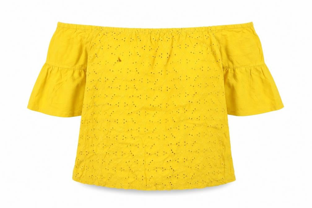 Papaya Women's Yellow Off Shoulder Broderie Cotton Blouse Size 8