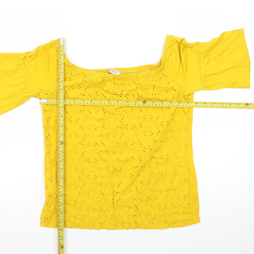 Papaya Women's Yellow Off Shoulder Broderie Cotton Blouse Size 8