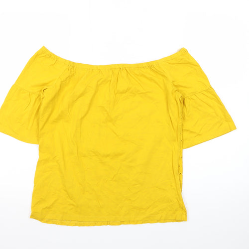 Papaya Women's Yellow Off Shoulder Broderie Cotton Blouse Size 8