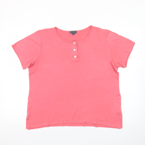 Patra Women Coral Short Sleeve Henley T-Shirt XL Bamboo Cotton Blend