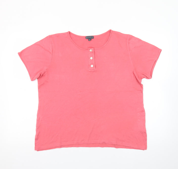 Patra Women Coral Short Sleeve Henley T-Shirt XL Bamboo Cotton Blend
