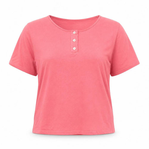 Patra Women Coral Short Sleeve Henley T-Shirt XL Bamboo Cotton Blend