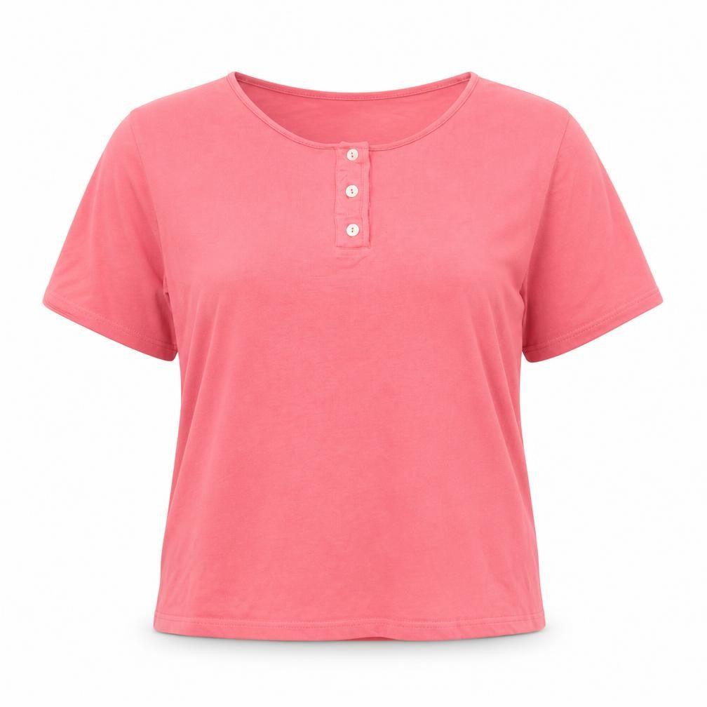 Patra Women Coral Short Sleeve Henley T-Shirt XL Bamboo Cotton Blend