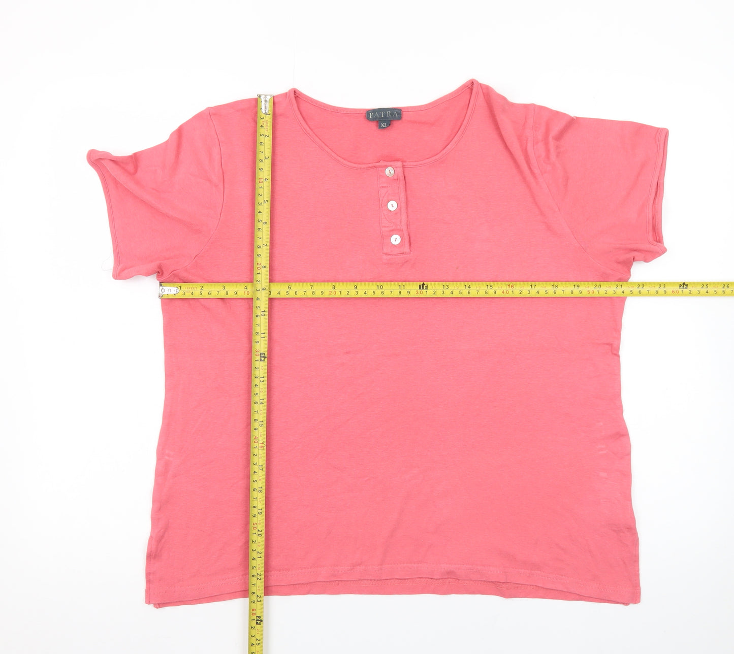 Patra Women Coral Short Sleeve Henley T-Shirt XL Bamboo Cotton Blend