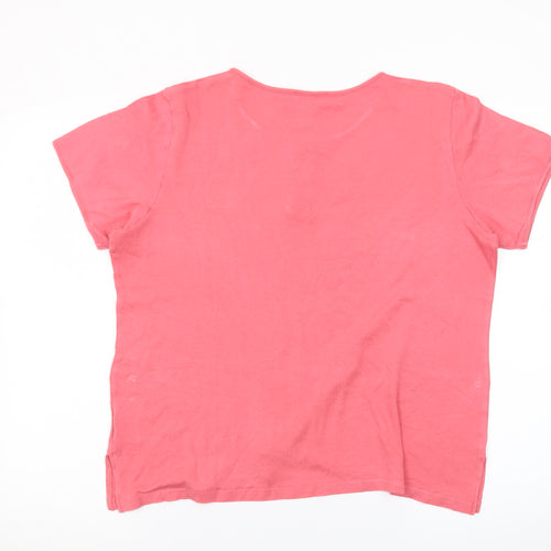 Patra Women Coral Short Sleeve Henley T-Shirt XL Bamboo Cotton Blend