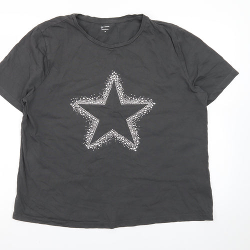 Tu Women’s Black Star Print Cotton T-Shirt Size 18 Short Sleeve